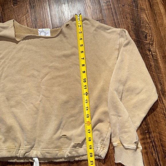 Aerie Tan Small Distressed Hokey Wide Neck Sweater Boho Women - Picture 3 of 7